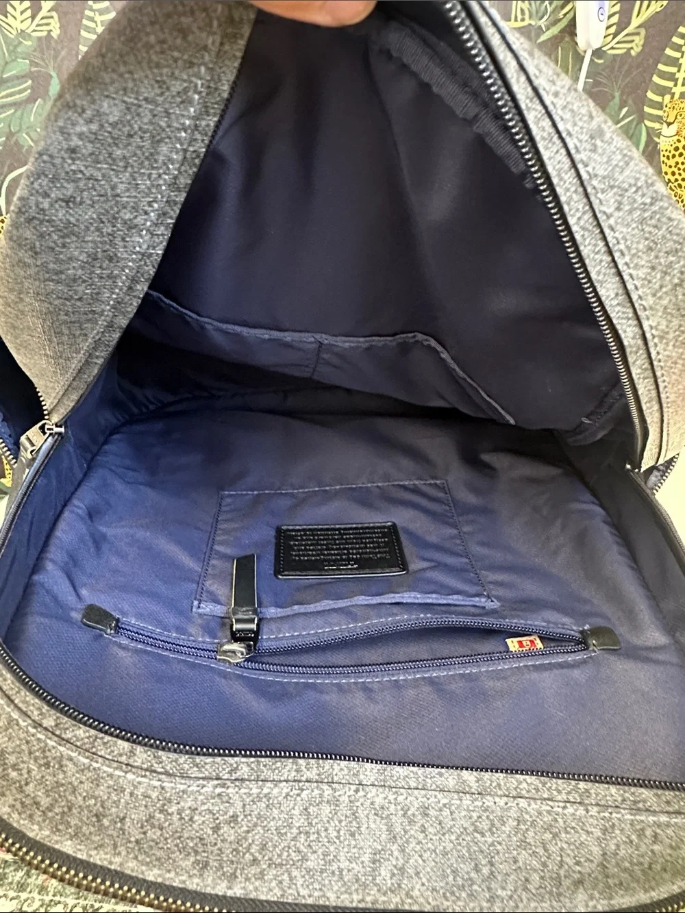 Tumi Gray and Black Leather-Trim Backpack